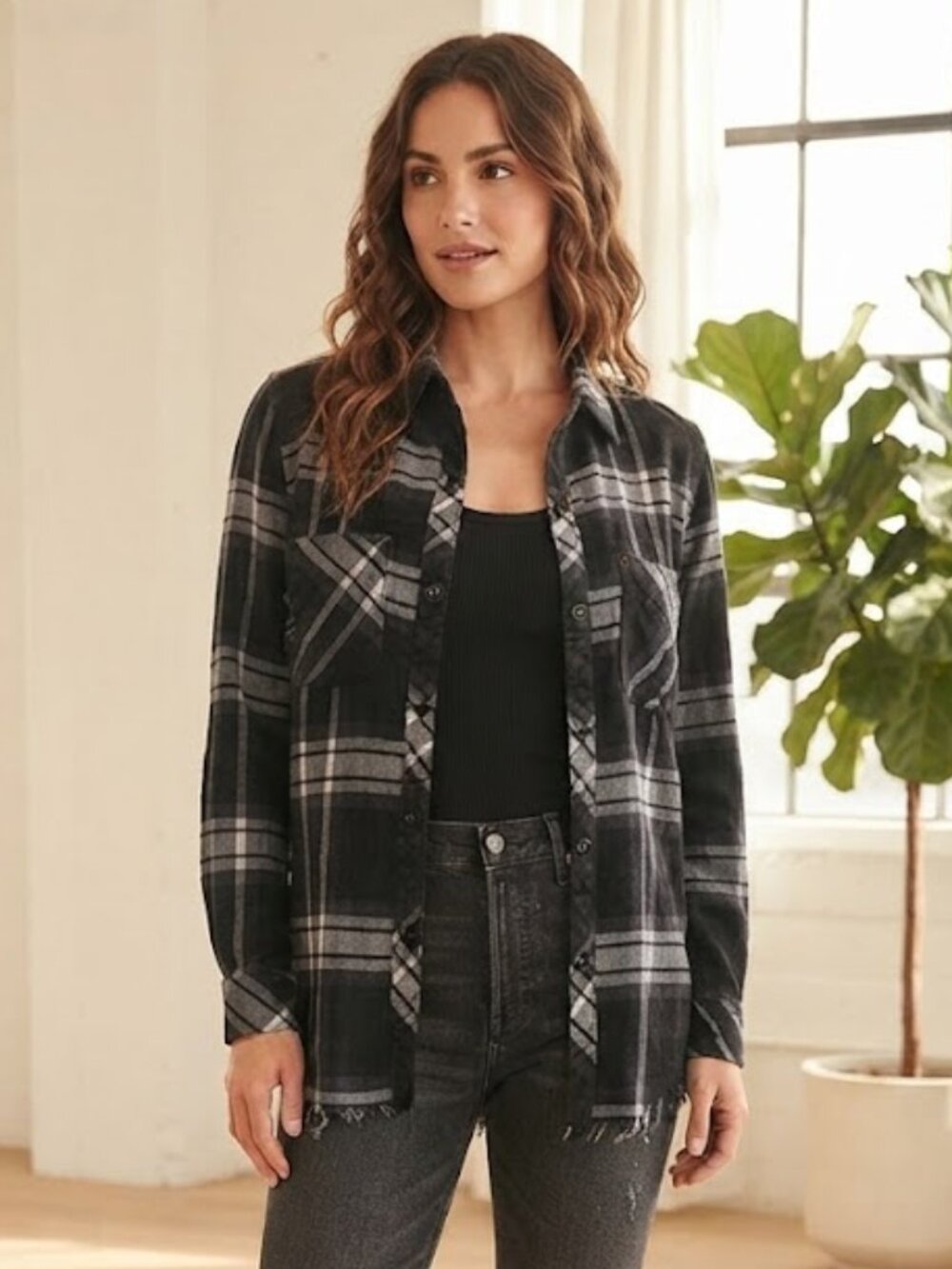 Rails Flannel Shirt Black Ash White Plaid Button Up Snap Size XS $178 Fall Cozy